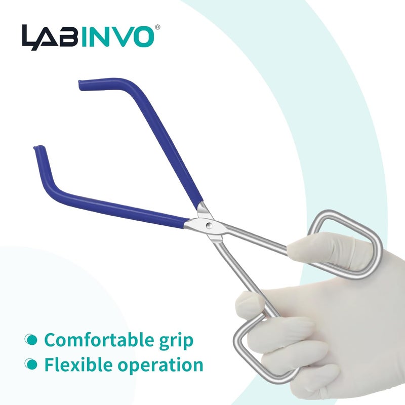 LINVO Lab Beaker Tongs with Blue Rubber Coated Ends, Chrome Plated Steel Clamping Tools for 50mL - 2000mL Capacity - Image 5